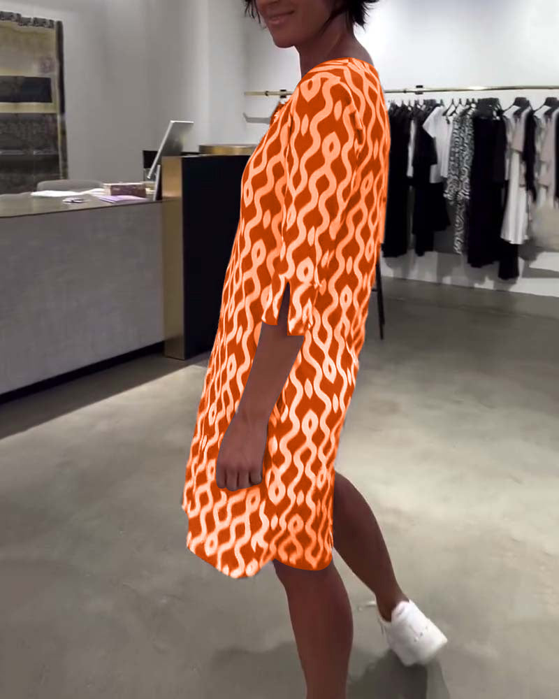 Mid-Length High Collar Printed Dress