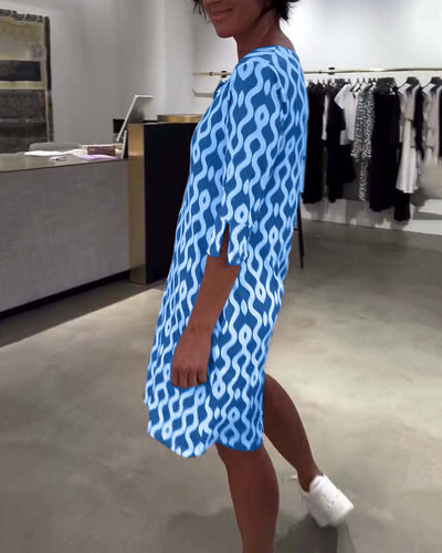 Mid-Length High Collar Printed Dress