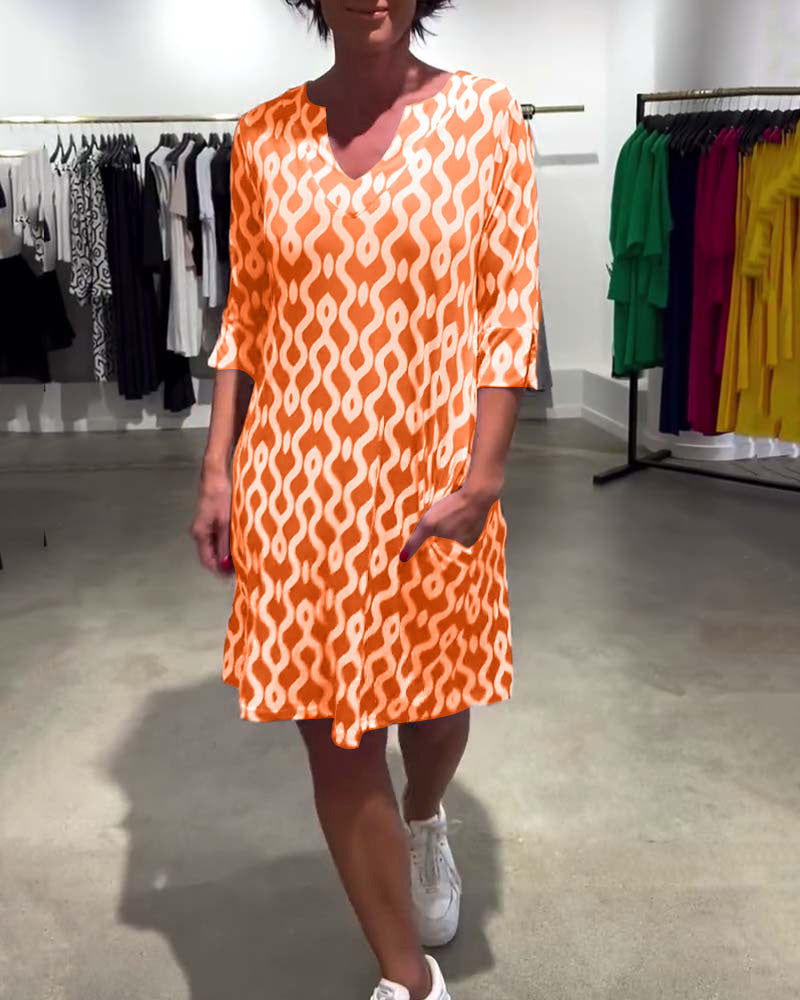 Mid-Length High Collar Printed Dress